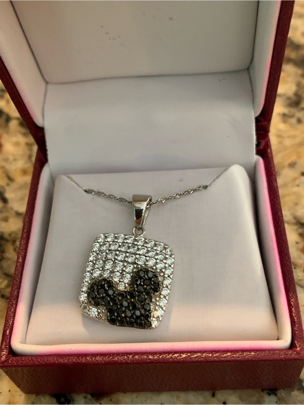 Disney Mickey Ears 925 Sterling Pendant Pave Necklace 18 inch sterling Chain